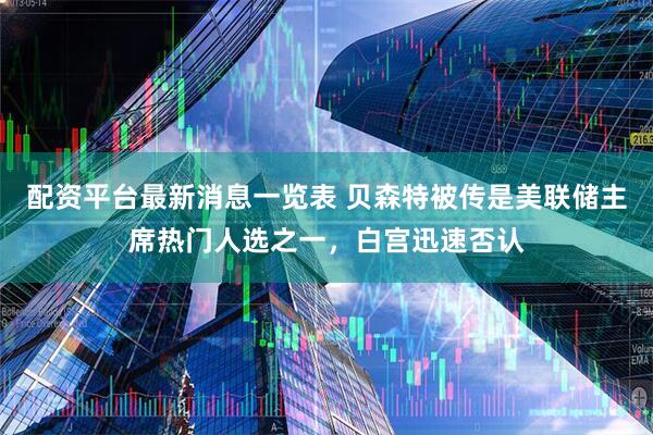 配资平台最新消息一览表 贝森特被传是美联储主席热门人选之一，白宫迅速否认